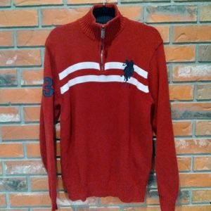 U.S. Polo Assn. Big pony embroidered on red knit long sleeve 1/4 zip up sweater.